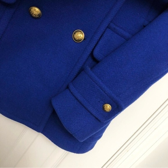 J Crew Pea Coat Jacket Majesty Stadium Cloth Royal Blue Wool Goldtone Buttons 0 - Picture 2 of 6